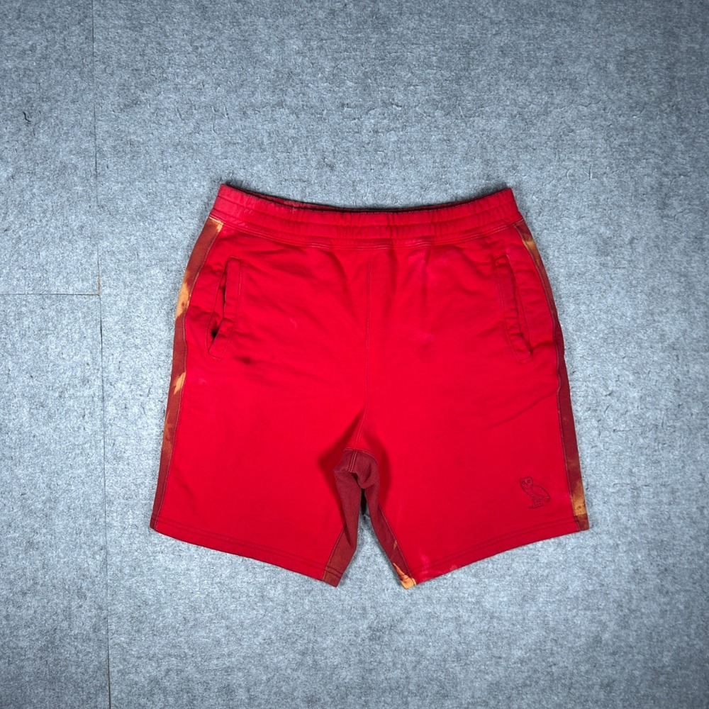 OVO Shorts Men M Red Bleach Wash Drake October's Very Own Streetwear Casual